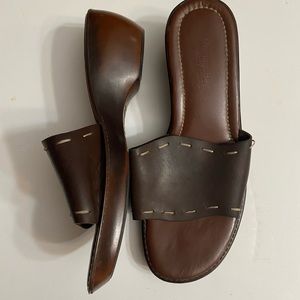 Montego Bay Club Brown Leather Slide Sandals women’s size 12W, made in Brazil.